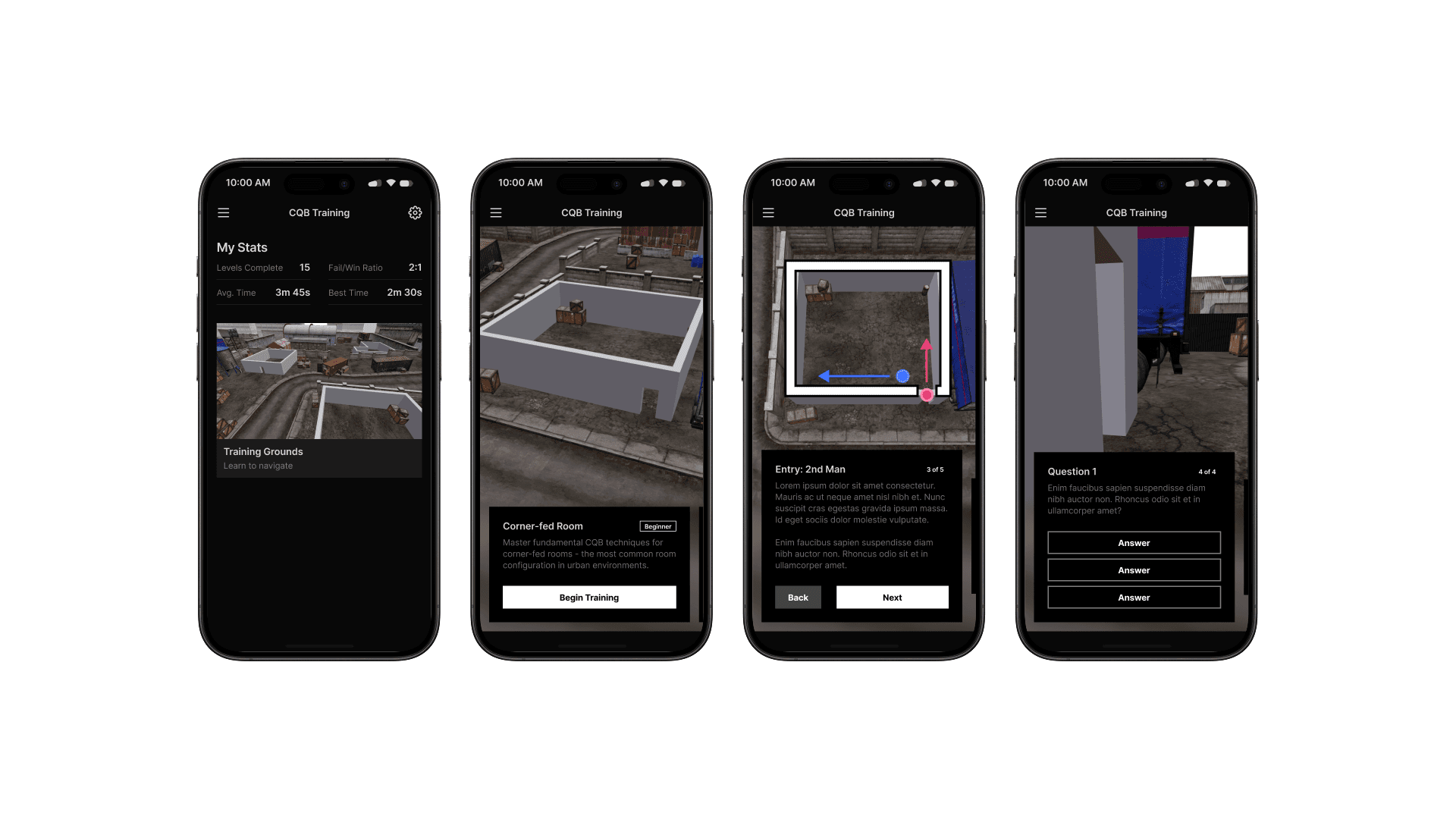 CQB trainer — React Native tactical decision-making prototype for defense training